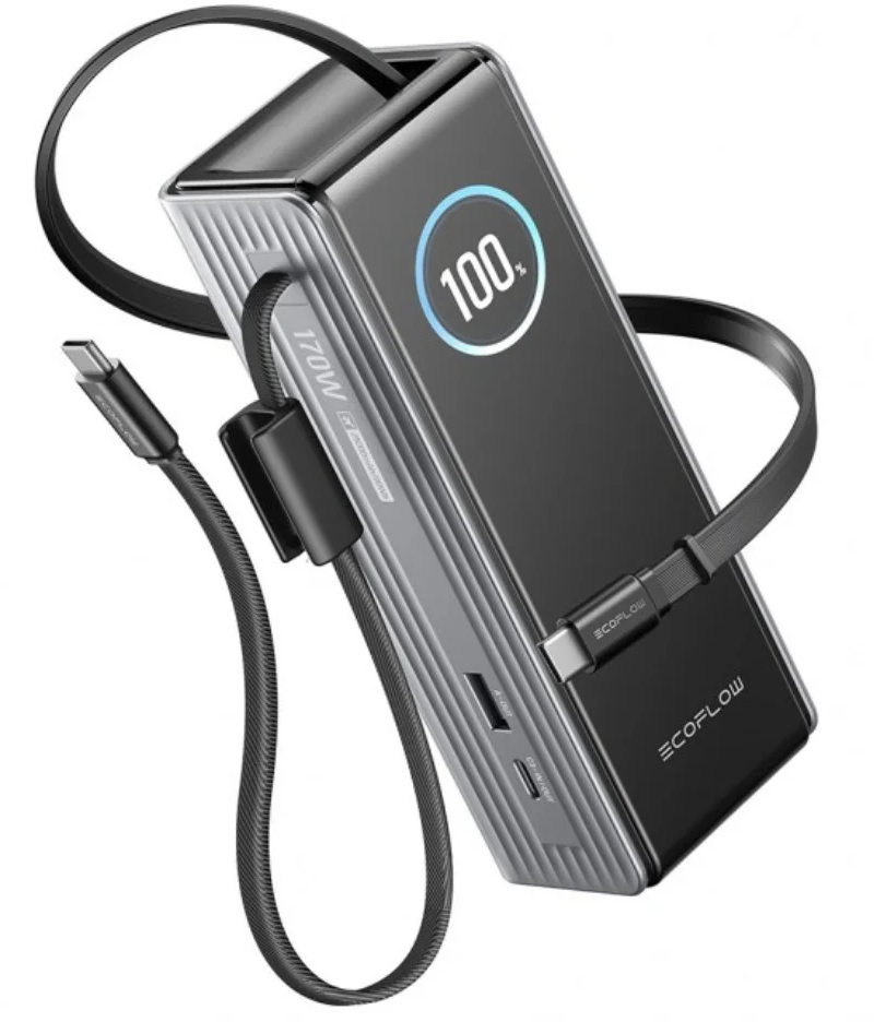 EcoFlow Rapid External Battery, 25000mAh, 170W, QC + PD, 1 x USB-A - 3 x USB-C, Gray
