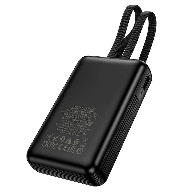 Externá batéria HOCO J162, 10000mAh, 22.5W, QC + PD, 1 x Lightning - 1 x USB-A - 2 x USB-C, Čierna