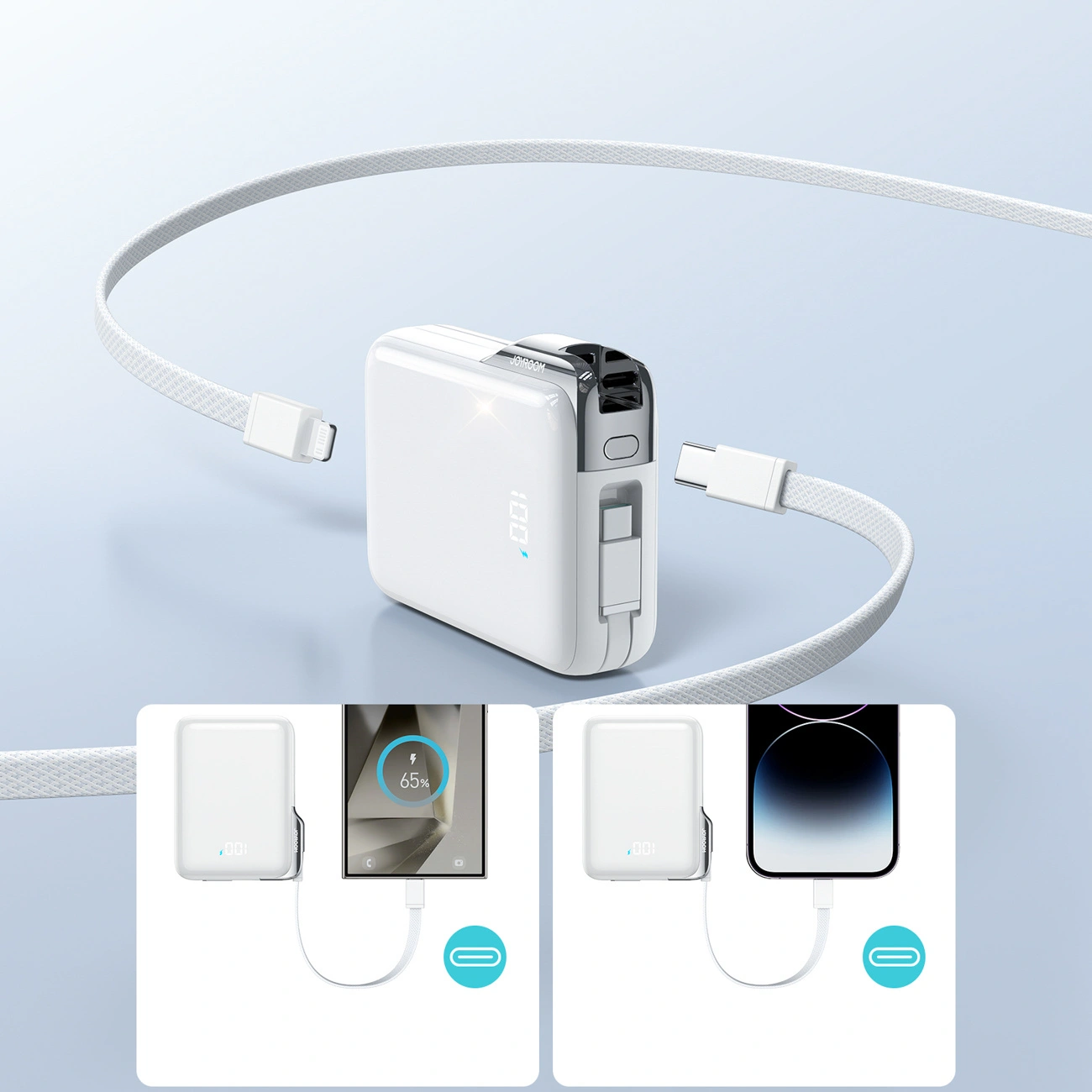 Joyroom JR-PBF27 Pro External Battery, 10000mAh, 30W, QC + PD, 1 x Lightning - 2 x USB-C, White