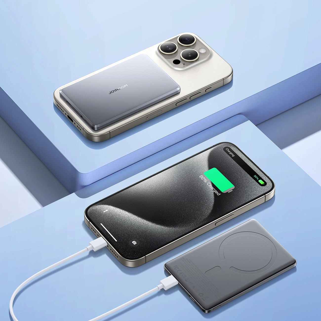 Externá bezdrôtová batéria Joyroom JR-PBM08, 5000mAh, 20W, PD + FQI, 1 x QI - 1 x USB-C, Sivá