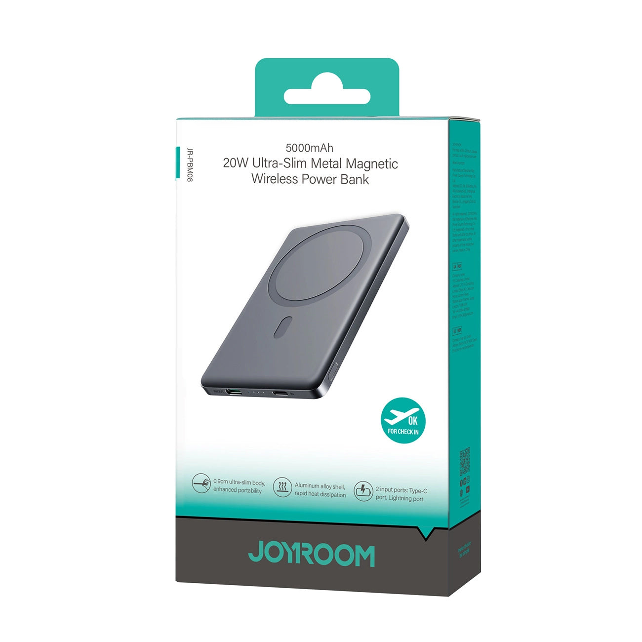 Externá bezdrôtová batéria Joyroom JR-PBM08, 5000mAh, 20W, PD + FQI, 1 x QI - 1 x USB-C, Sivá