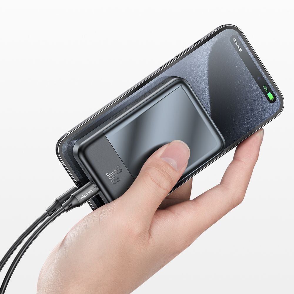 Externá bezdrôtová batéria McDodo MC-5931 Ambilight, 10000mAh, 30W, PD + FQI, 1 x QI - 1 x USB-C, Čierna