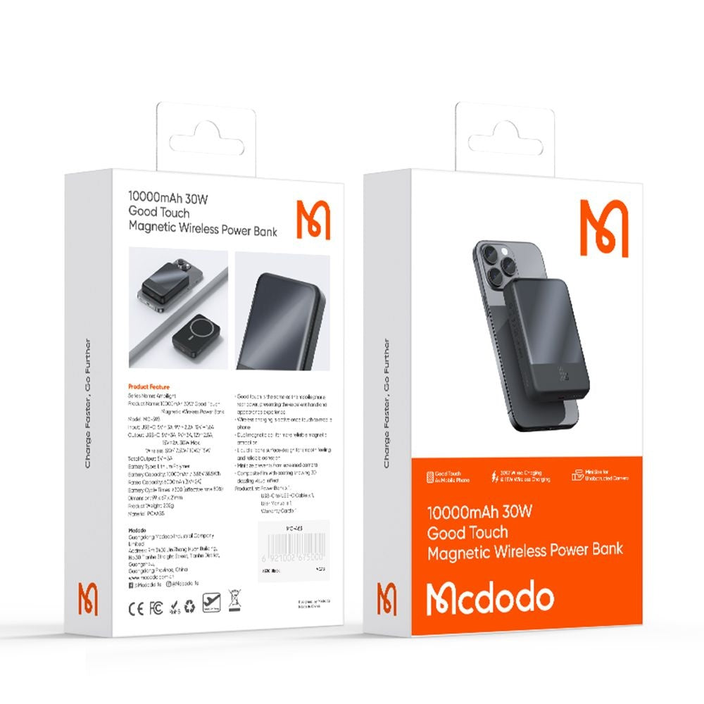Externá bezdrôtová batéria McDodo MC-5931 Ambilight, 10000mAh, 30W, PD + FQI, 1 x QI - 1 x USB-C, Čierna