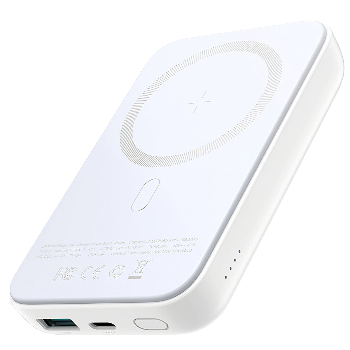 Externá bezdrôtová batéria Joyroom JR-W020, 10000mAh, 20W, QC + PD + FQI, 1 x QI - 1 x USB-A - 1 x USB-C, Biela
