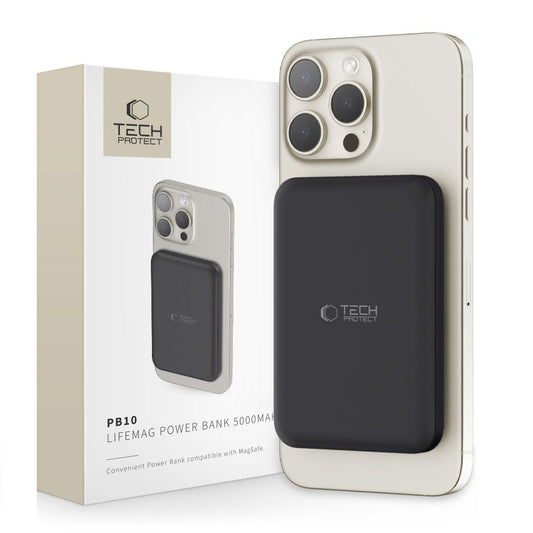 Tech-Protect PB10 LifeMag externá bezdrôtová batéria, 5000 mAh, 15 W, PD + FQI, 1 x QI - 1 x USB-C, čierna