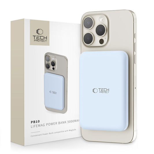 Tech-Protect PB10 LifeMag bezdrôtová externá batéria, 5000 mAh, 15 W, PD + FQI, 1 x QI - 1 x USB-C, modrá