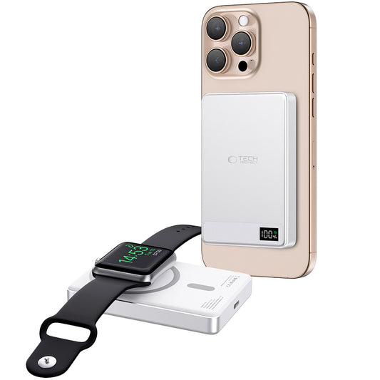 Tech-Protect PB33 LifeMag bezdrôtová externá batéria, 5000 mAh, 15 W, FQI, 1 x QI - 1 x USB-C, sivá