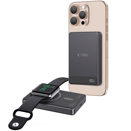Tech-Protect PB33 LifeMag bezdrôtová externá batéria, 5000 mAh, 15 W, FQI, 1 x QI - 1 x USB-C, čierna