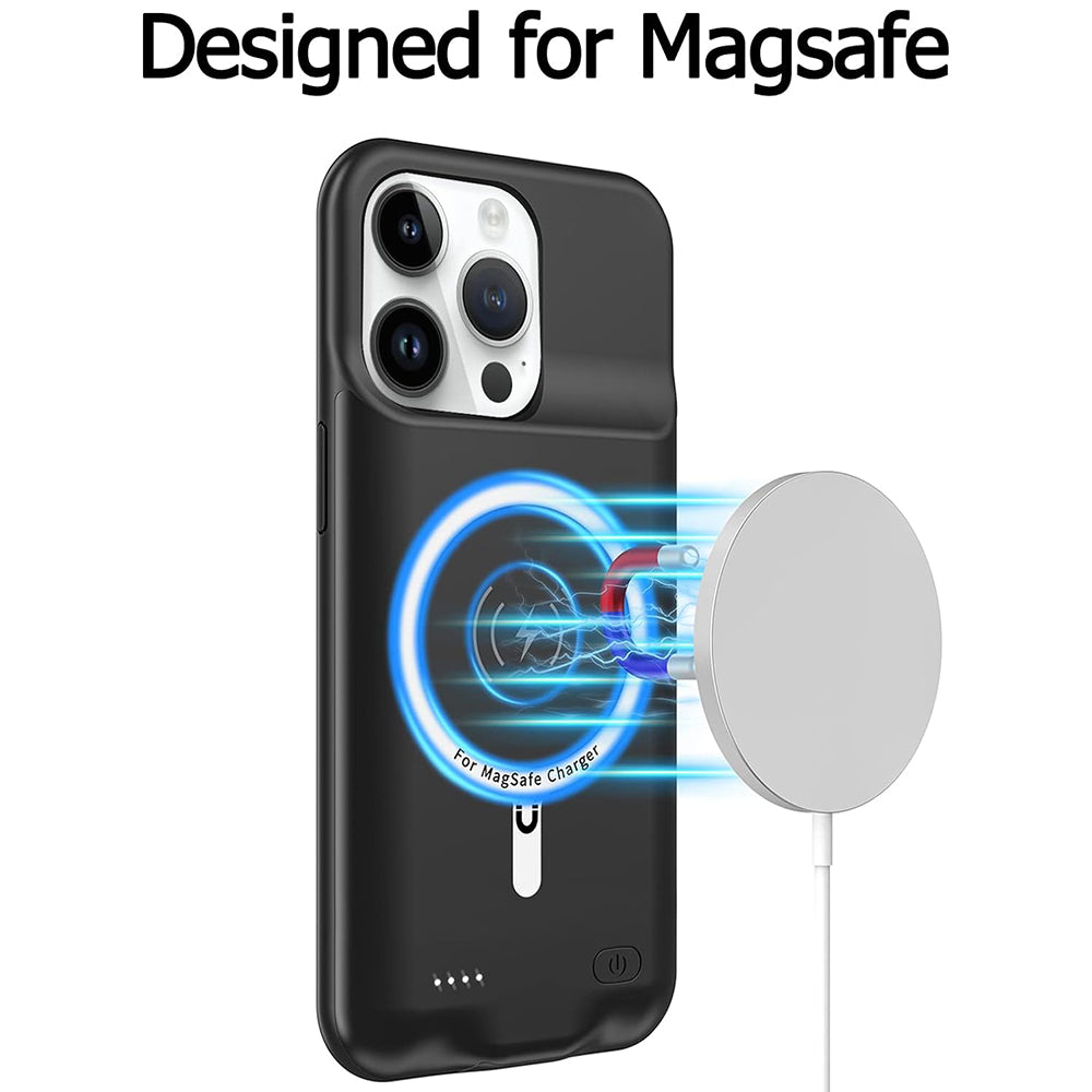 External Battery Case Wireless Techsuit Power Pro Battery for Apple iPhone 15 Plus, 8500mAh, Black