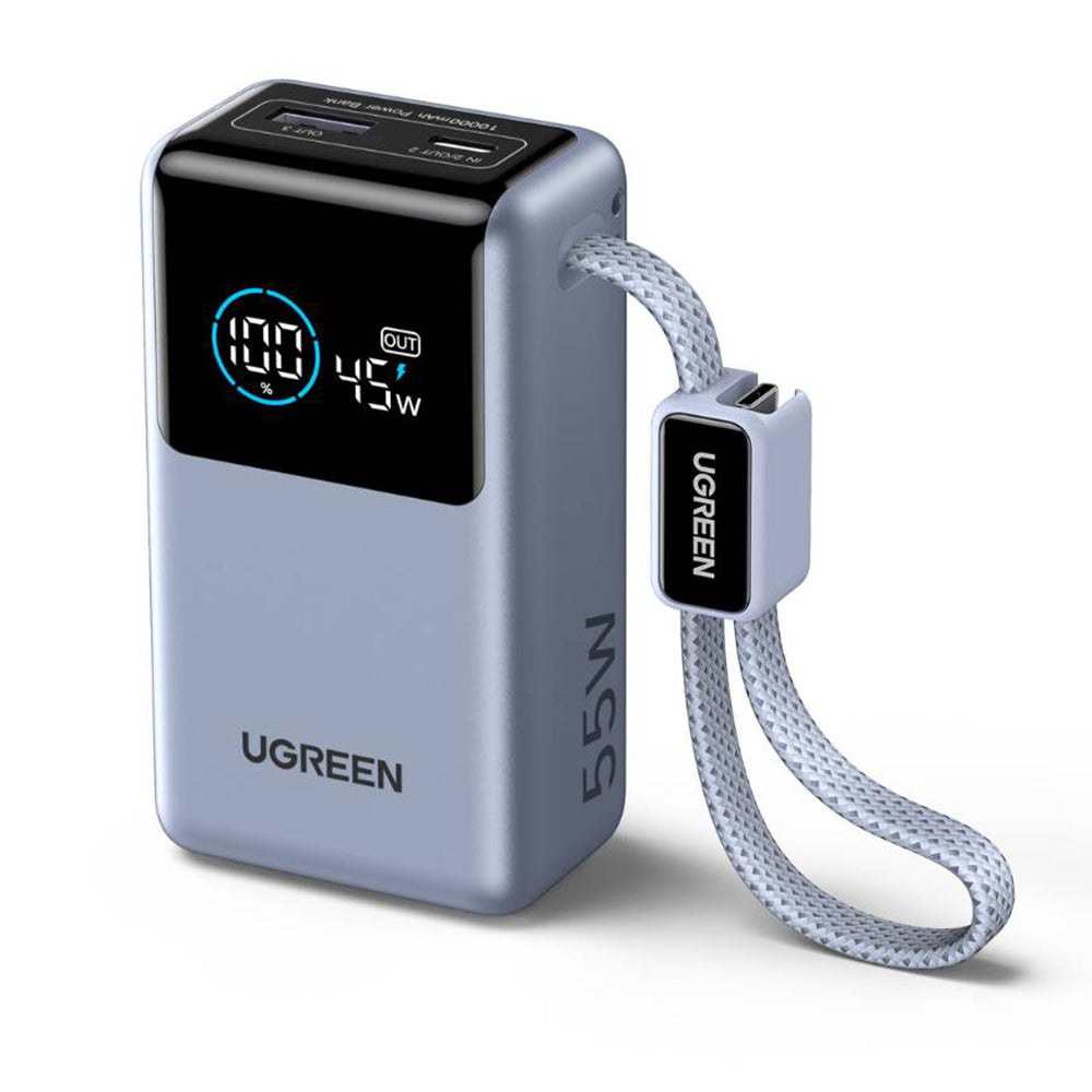 Externá batéria UGREEN Nexode Pro PB727 (75701B), 10000mAh, 55W, QC + PD, 1 x USB-A - 2 x USB-C, Sivá