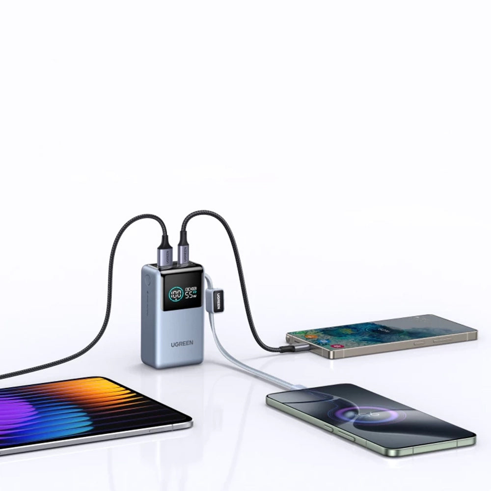 Externá batéria UGREEN Nexode Pro PB727 (75701B), 10000mAh, 55W, QC + PD, 1 x USB-A - 2 x USB-C, Sivá