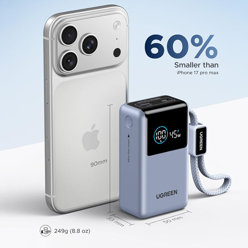 Externá batéria UGREEN Nexode Pro PB727 (75701B), 10000mAh, 55W, QC + PD, 1 x USB-A - 2 x USB-C, Sivá