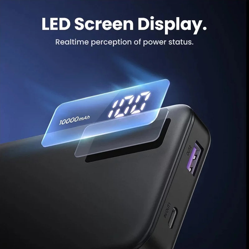 Externá batéria UGREEN PB311, 10000mAh, 22.5W, QC + PD, 1 x USB-C - 2 x USB-A, Čierna