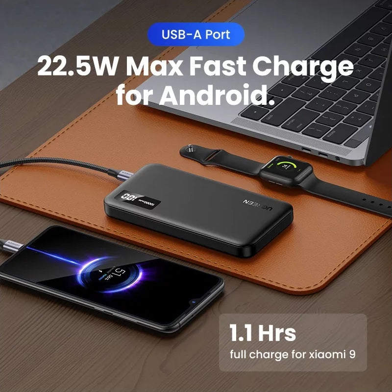 Externá batéria UGREEN PB311, 10000mAh, 22.5W, QC + PD, 1 x USB-C - 2 x USB-A, Čierna