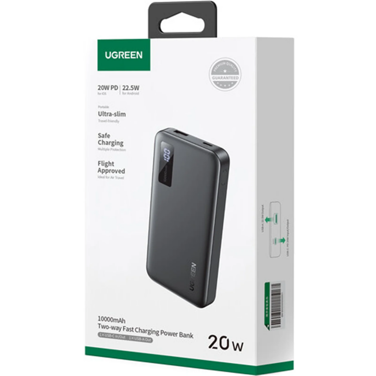 Externá batéria UGREEN PB311, 10000mAh, 22.5W, QC + PD, 1 x USB-C - 2 x USB-A, Čierna