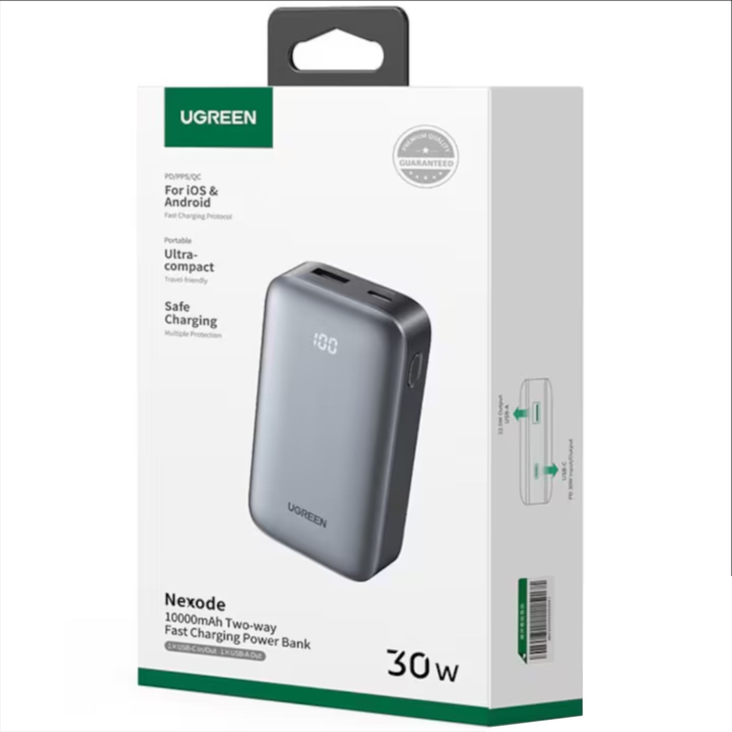 Externá batéria UGREEN PB502, 10000mAh, 30W, QC + PD, 1 x USB-A - 1 x USB-C, Sivá