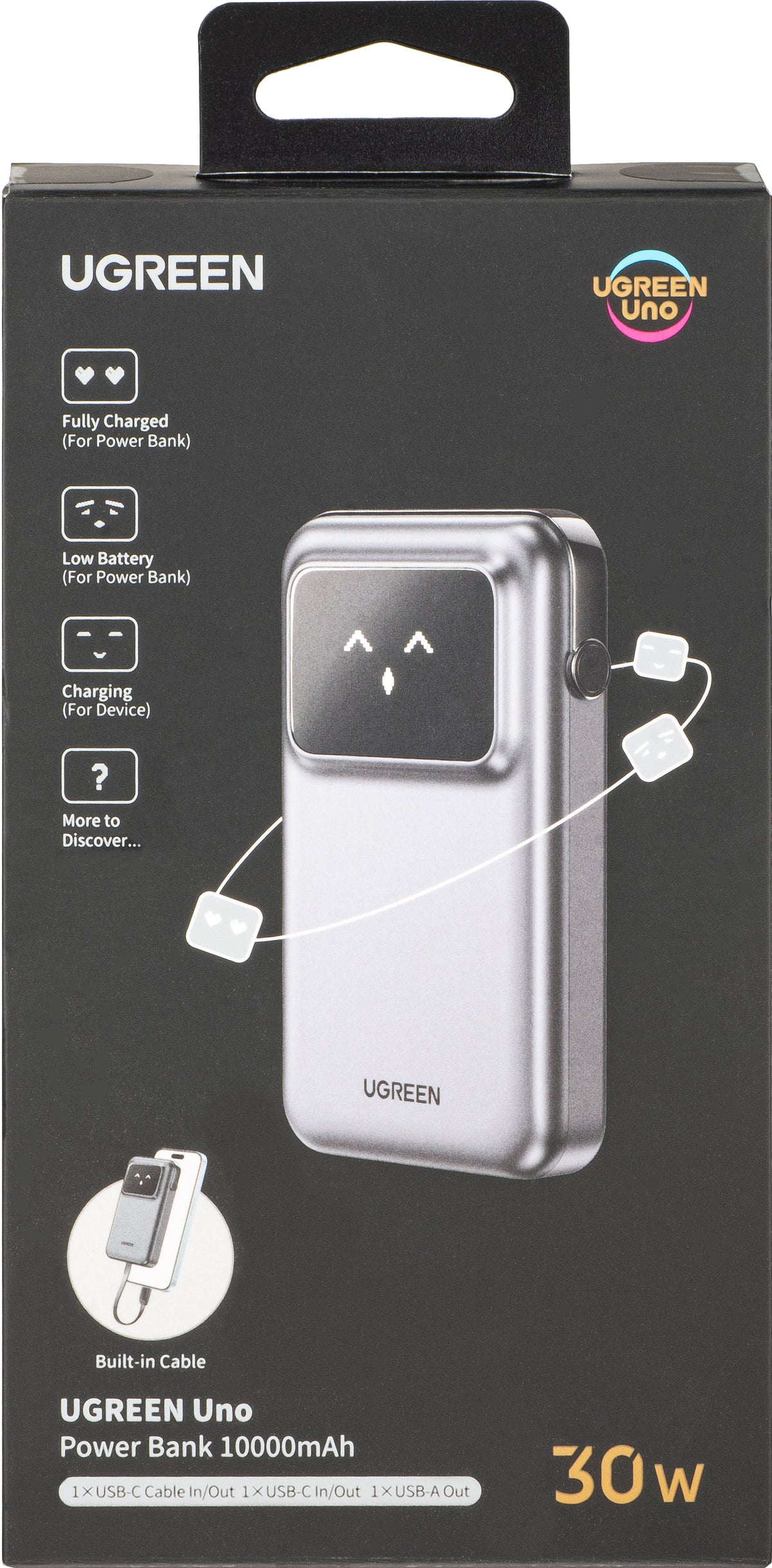 Externá batéria UGREEN PB511 Uno, 10000mAh, 30W, QC + PD, 1 x USB-A - 2 x USB-C, Sivá