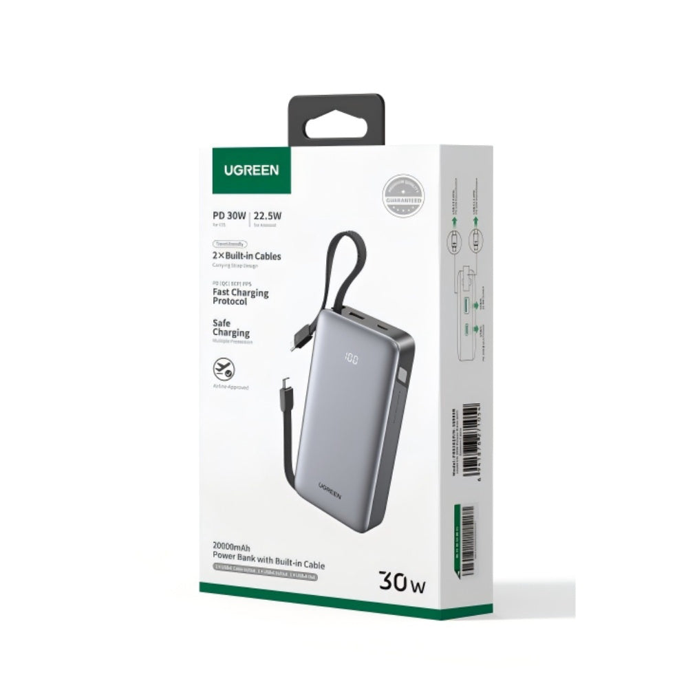 Externá batéria UGREEN PB528 (55985B), 20000mAh, 30W, QC + PD, 1 x USB-A - 3 x USB-C, Sivá