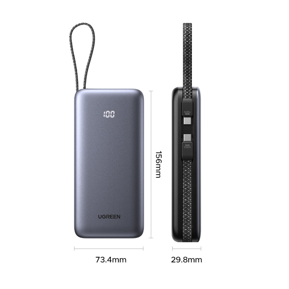 Externá batéria UGREEN PB528 (55985B), 20000mAh, 30W, QC + PD, 1 x USB-A - 3 x USB-C, Sivá