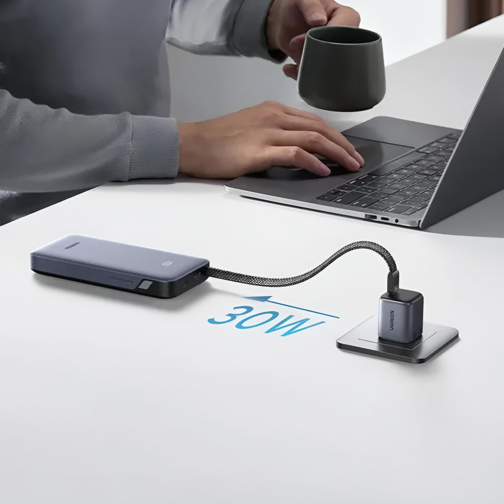 Externá batéria UGREEN PB528 (55985B), 20000mAh, 30W, QC + PD, 1 x USB-A - 3 x USB-C, Sivá