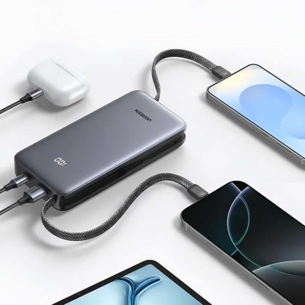 Externá batéria UGREEN PB528 (55985B), 20000mAh, 30W, QC + PD, 1 x USB-A - 3 x USB-C, Sivá