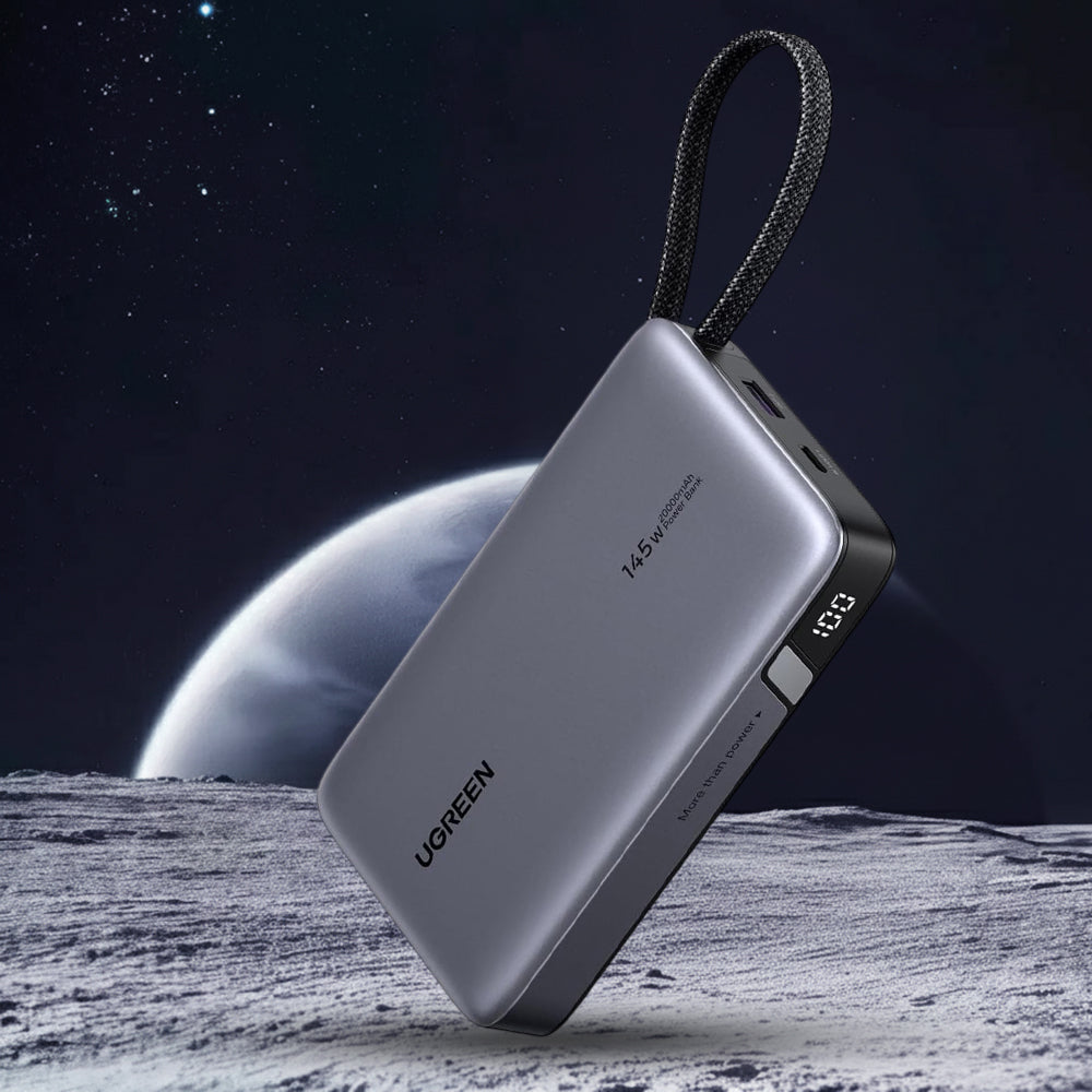Externá batéria UGREEN PB551 (55992B), 20000mAh, 145W, QC + PD, 1 x USB-A - 2 x USB-C, Sivá