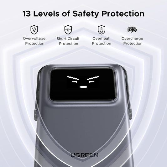 Externá bezdrôtová batéria UGREEN PB572 Uno, 10000mAh, 20W, PD + FQI, 1 x QI - 1 x USB-C, Sivá