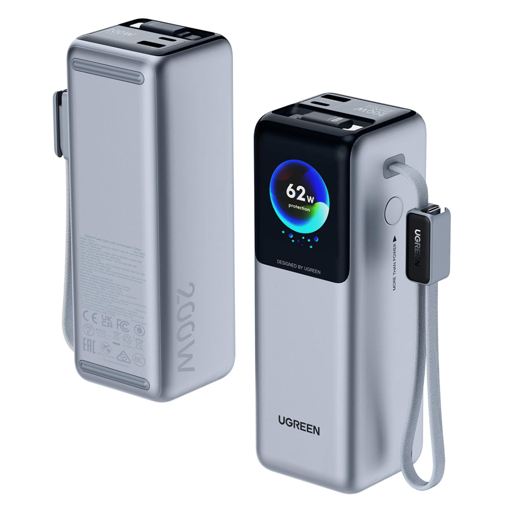 Externá batéria UGREEN PB728 (75702B), 25000mAh, 200W, QC + PD, 1 x USB-A - 3 x USB-C, Sivá