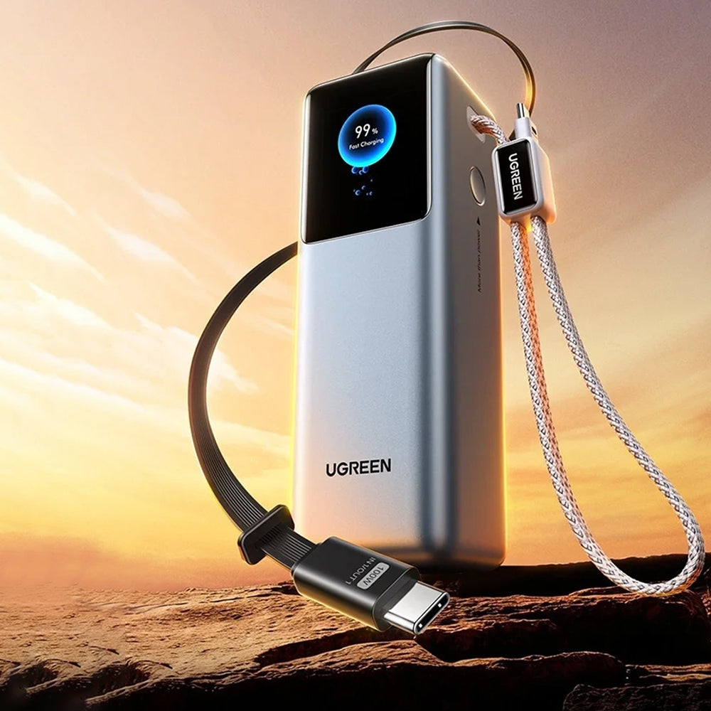 Externá batéria UGREEN PB728 (75702B), 25000mAh, 200W, QC + PD, 1 x USB-A - 3 x USB-C, Sivá