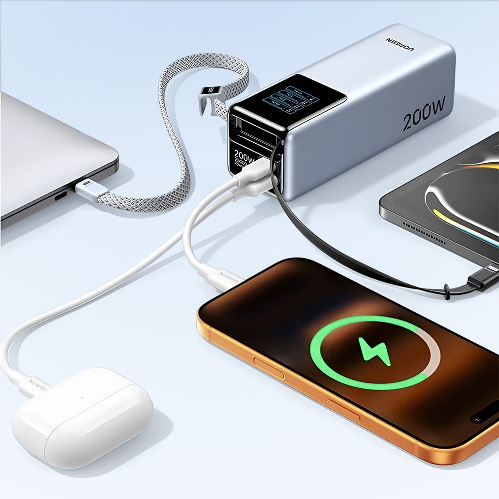 Externá batéria UGREEN PB728 (75702B), 25000mAh, 200W, QC + PD, 1 x USB-A - 3 x USB-C, Sivá