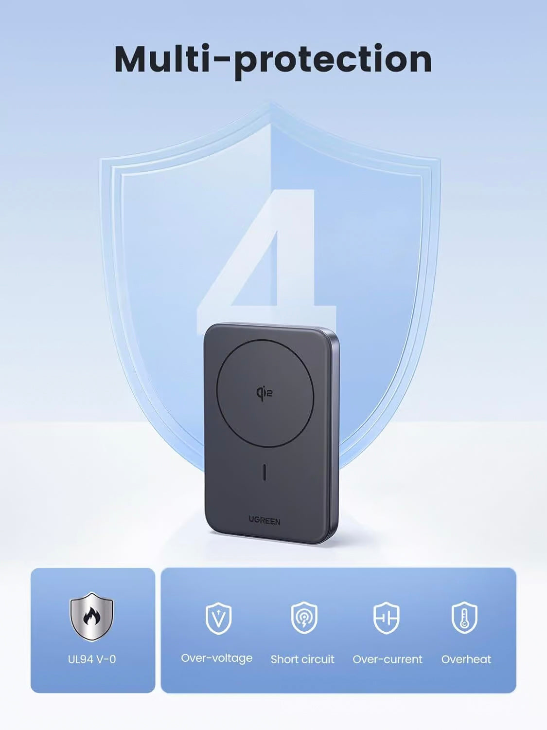 Externá batéria UGREEN PB761, 10000mAh, 30W, PD + FQI, 1 x QI - 1 x USB-C, Sivá