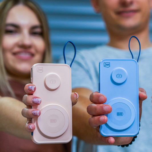 3MK PastelUp Bezdrôtová externá batéria, 10000 mAh, 22,5 W, QC + PD + FQI, 1 x USB-A - 1 x USB-C - 2 x QI, modrá