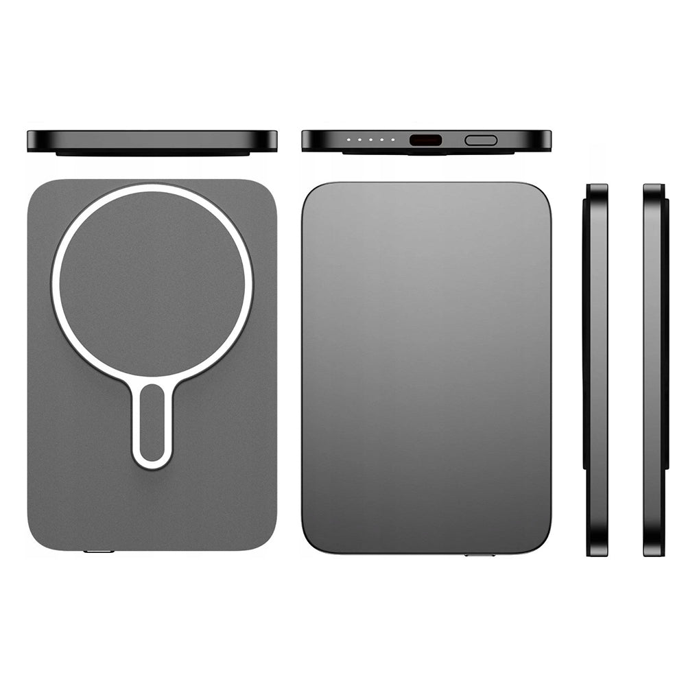 Externá bezdrôtová batéria 3MK MagSnap Go, 5000mAh, 20W, PD + FQI, 1 x QI - 1 x USB-C, Sivá