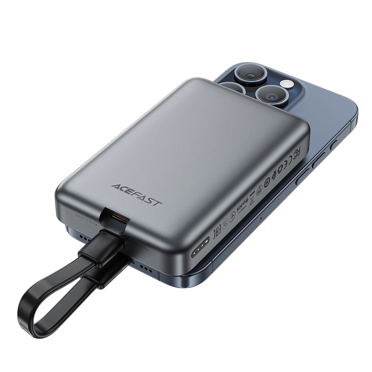 Externá bezdrôtová batéria Acefast M10, 10000mAh, 30W, PD + FQI, 1 x QI - 2 x USB-C, Čierna