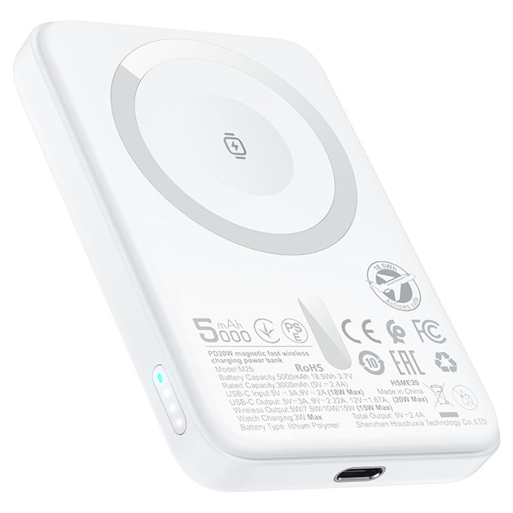 Externá bezdrôtová batéria Acefast M25, 5000mAh, 20W, PD + FQI, 1 x QI - 1 x USB-C, Biela