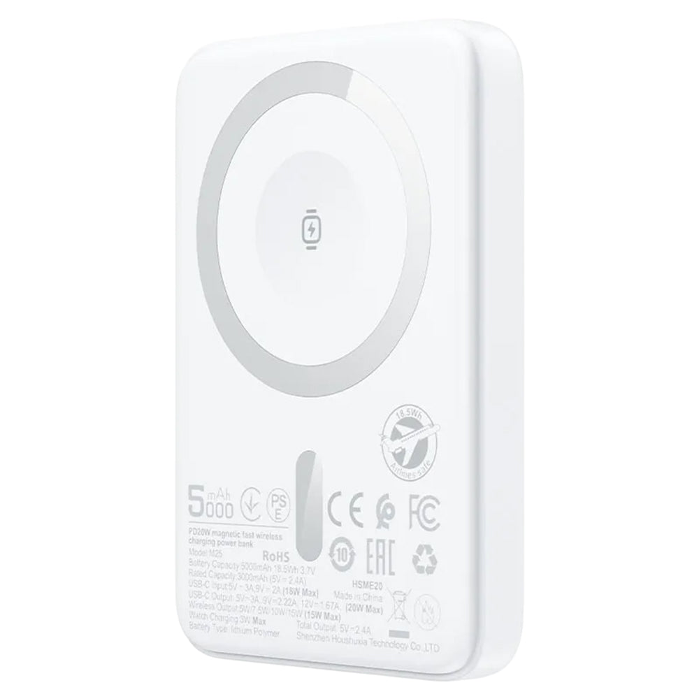 Externá bezdrôtová batéria Acefast M25, 5000mAh, 20W, PD + FQI, 1 x QI - 1 x USB-C, Biela