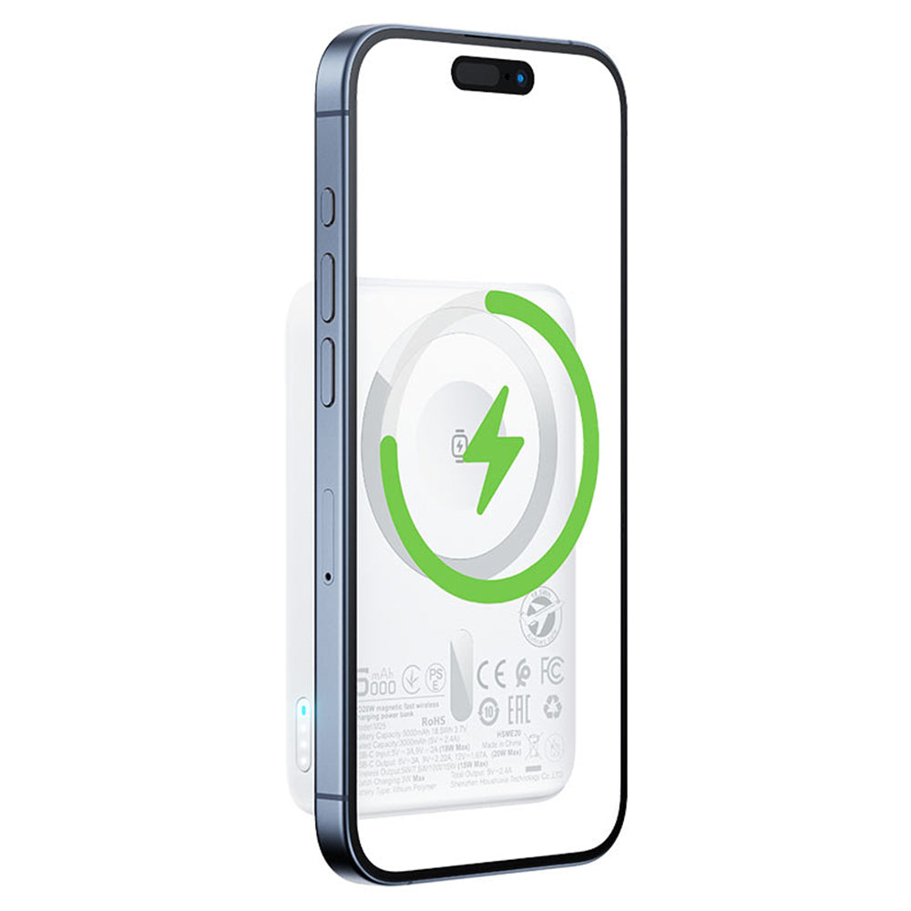 Externá bezdrôtová batéria Acefast M25, 5000mAh, 20W, PD + FQI, 1 x QI - 1 x USB-C, Biela