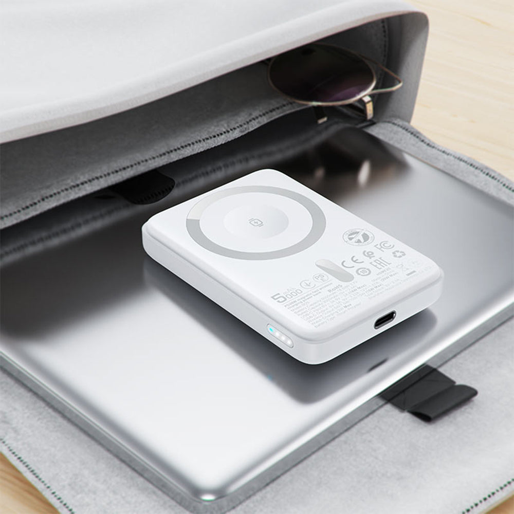 Externá bezdrôtová batéria Acefast M25, 5000mAh, 20W, PD + FQI, 1 x QI - 1 x USB-C, Biela