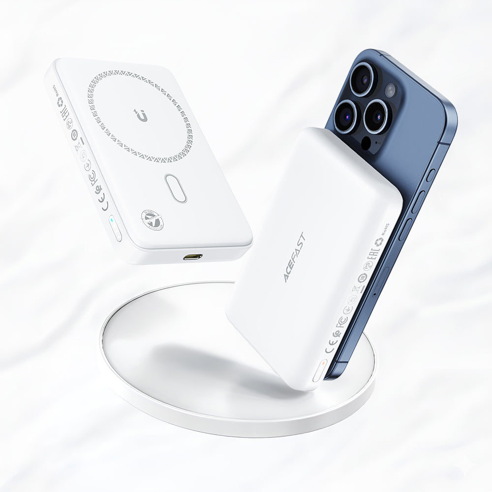 Externá bezdrôtová batéria Acefast M26, 10000mAh, 20W, PD + FQI, 1 x QI - 1 x USB-C, Biela