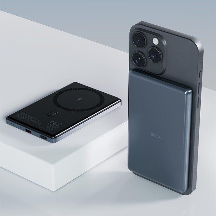 Allity Wireless External Battery. APB-300, 5000mAh, 20W, PD + QC, 1 x QI - 1 x USB-C, Gray