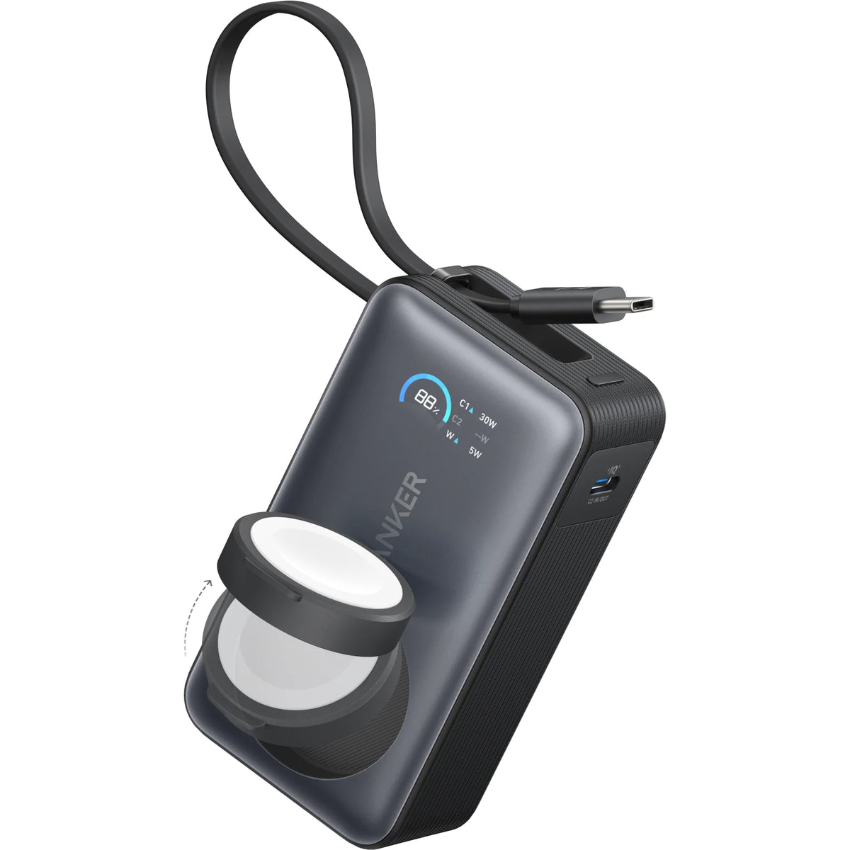Externá bezdrôtová batéria Anker MagGo, 10000mAh, 35W, PD + QI, 1 x QI - 2 x USB-C, Čierna A1657H11