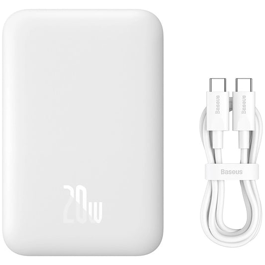 Baseus Magnetická mini bezdrôtová externá batéria, 6000 mAh, 20 W, PD + FQI, 1 x QI - 1 x USB-C, biela
