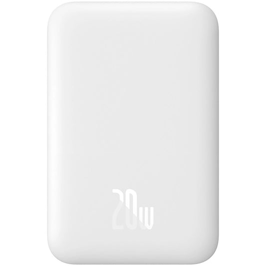 Baseus Magnetická mini bezdrôtová externá batéria, 6000 mAh, 20 W, PD + FQI, 1 x QI - 1 x USB-C, biela