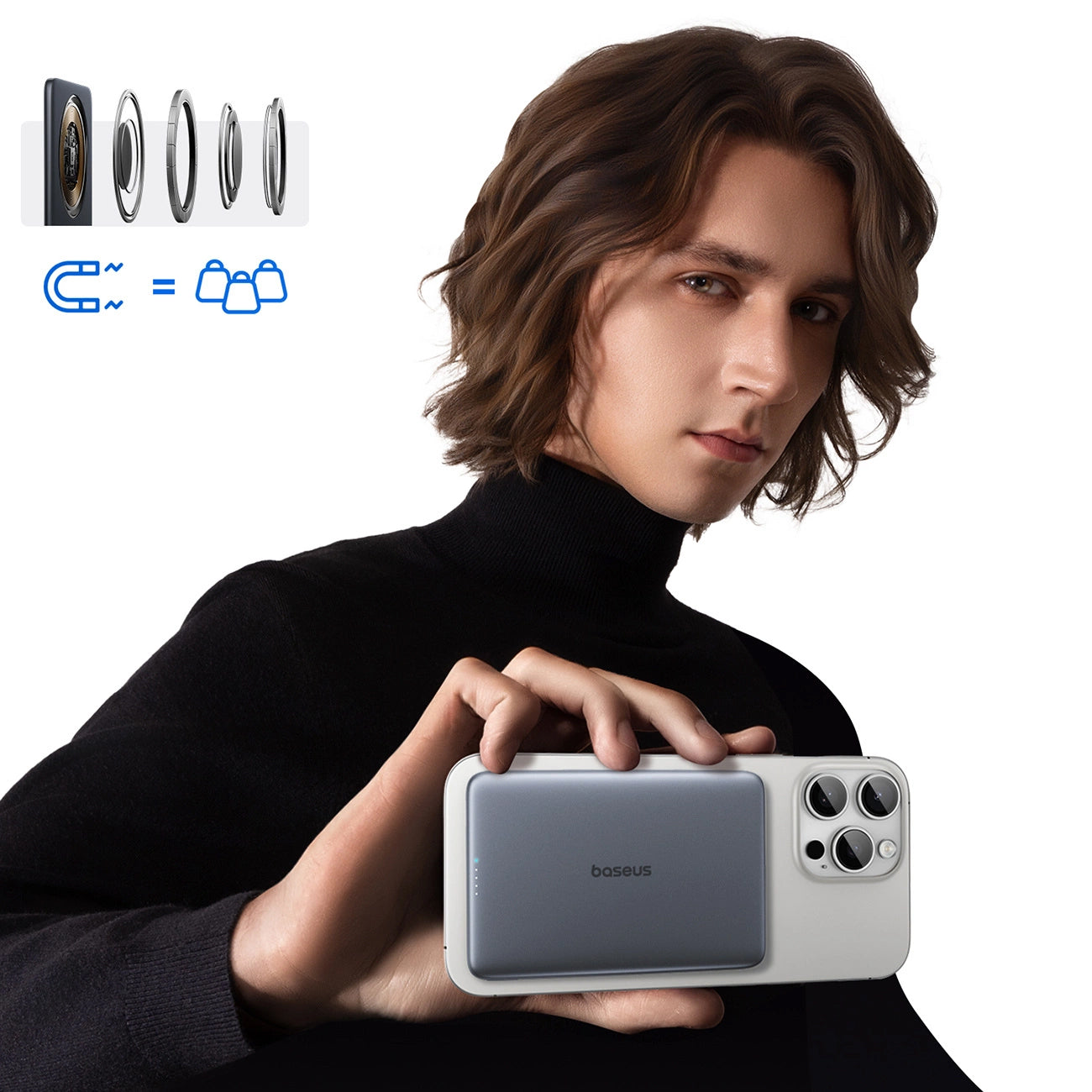 Externá bezdrôtová batéria Baseus PicoGo AM41, 5000mAh, 20W, PD + FQI, 1 x QI - 1 x USB-C, Sivá P1007680C813-00