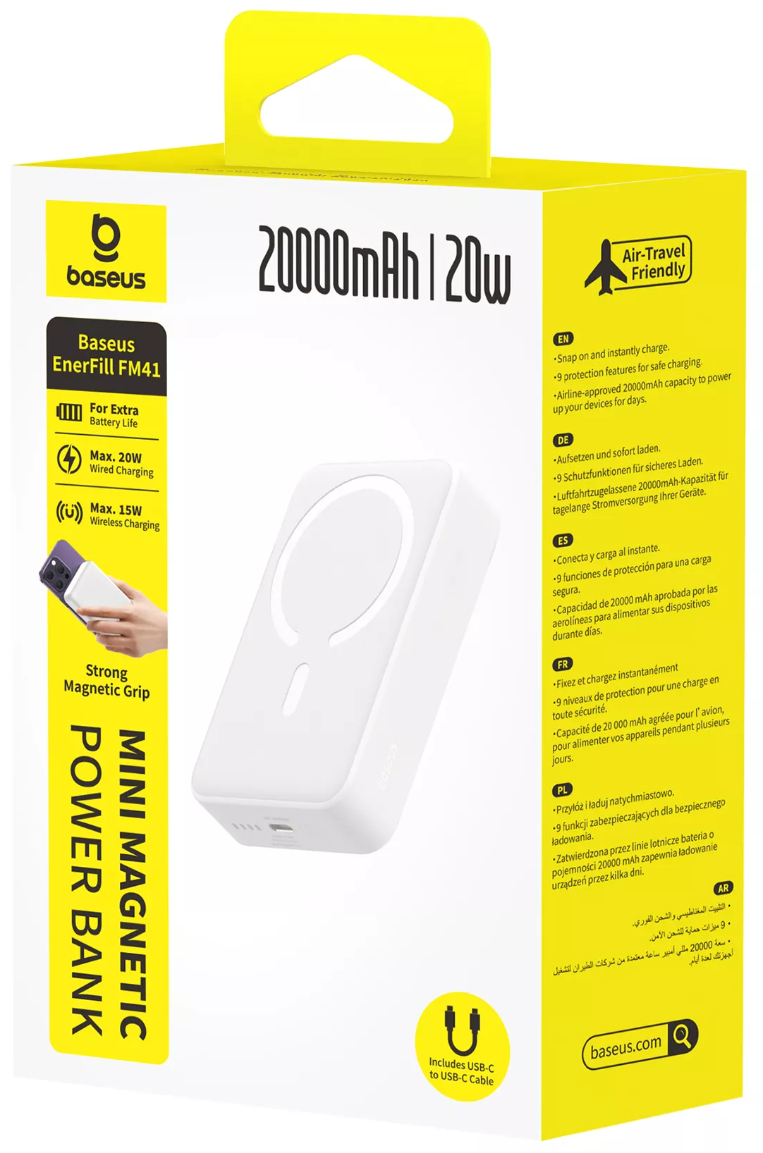 Bezdrôtová externá batéria Baseus EnerFill FM41 Mini, 20000mAh, 20W, PD + FQI, 1 x QI - 1 x USB-C, biela E0027U01