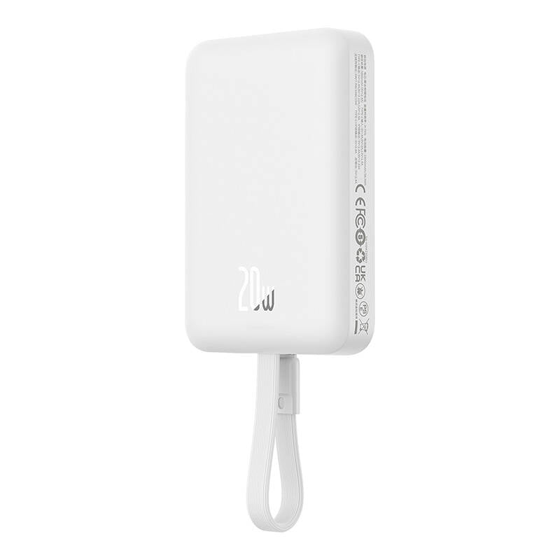 Baseus Magnetic Mini Wireless External Battery, 10000mAh, 20W, PD + FQI, 1 x Lightning - 1 x QI - 1 x USB-C, White P10022109223-00
