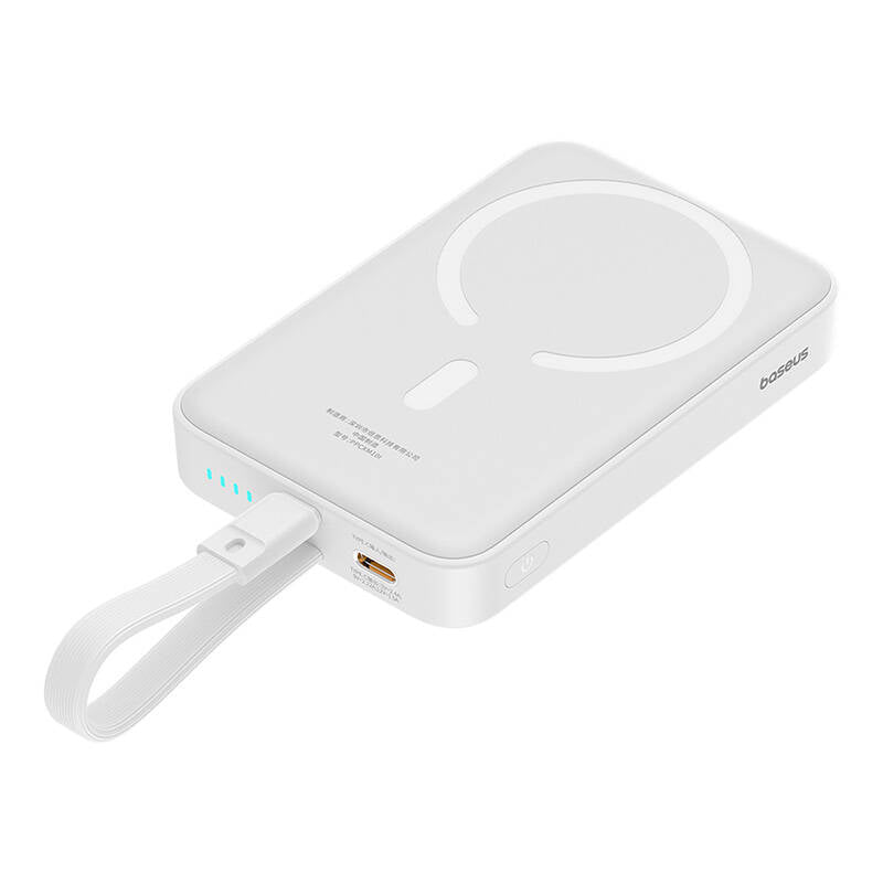 Baseus Magnetic Mini Wireless External Battery, 10000mAh, 20W, PD + FQI, 1 x Lightning - 1 x QI - 1 x USB-C, White P10022109223-00