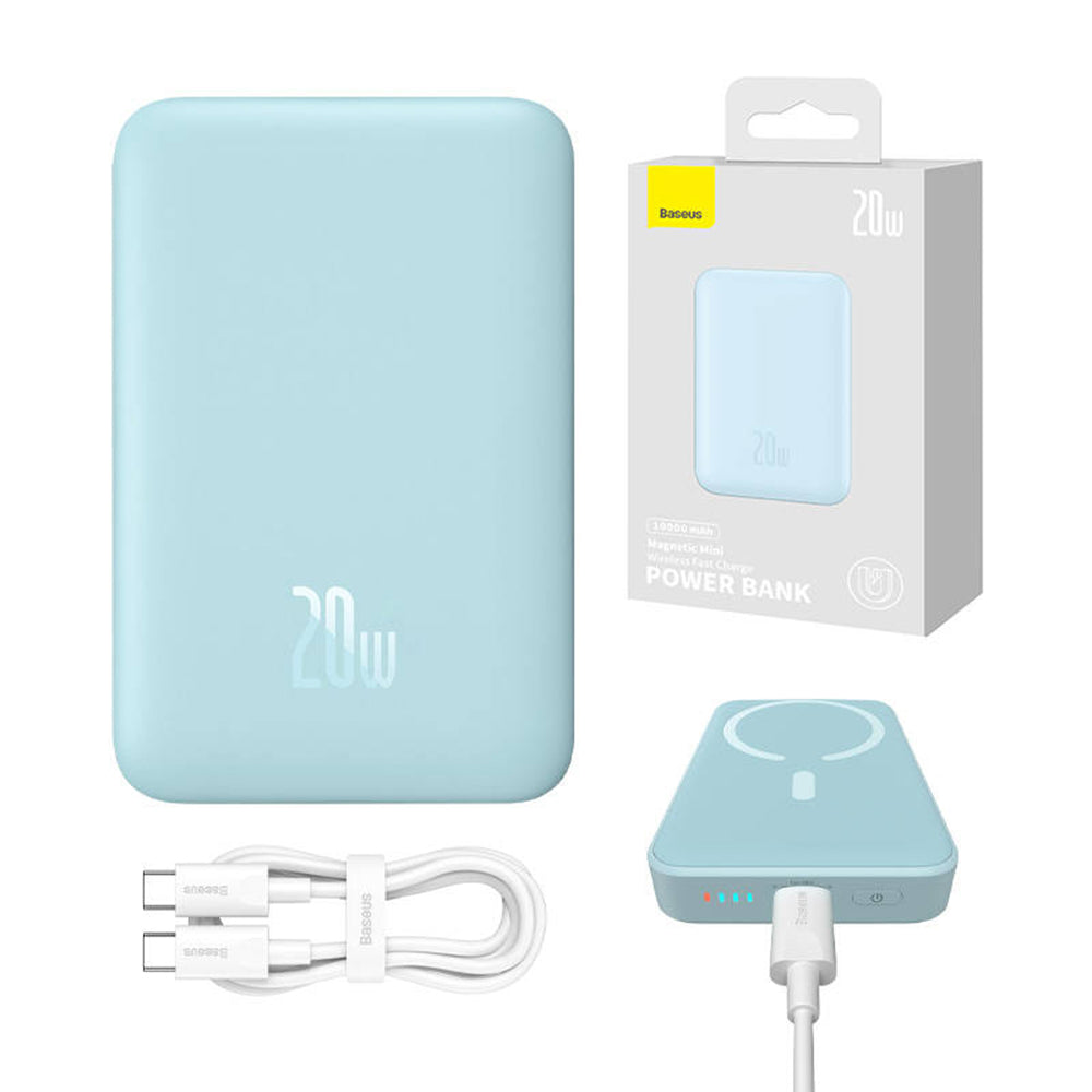Externá bezdrôtová batéria Baseus Magnetic Mini, 10000mAh, 20W, PD + FQI, 1 x QI - 1 x USB-C, Modrá PPCX110103