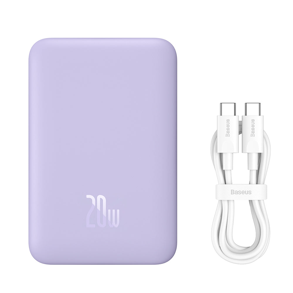 Externá bezdrôtová batéria Baseus Magnetic Mini, 10000mAh, 20W, PD + FQI, 1 x QI - 1 x USB-C, Fialová PPCX110105