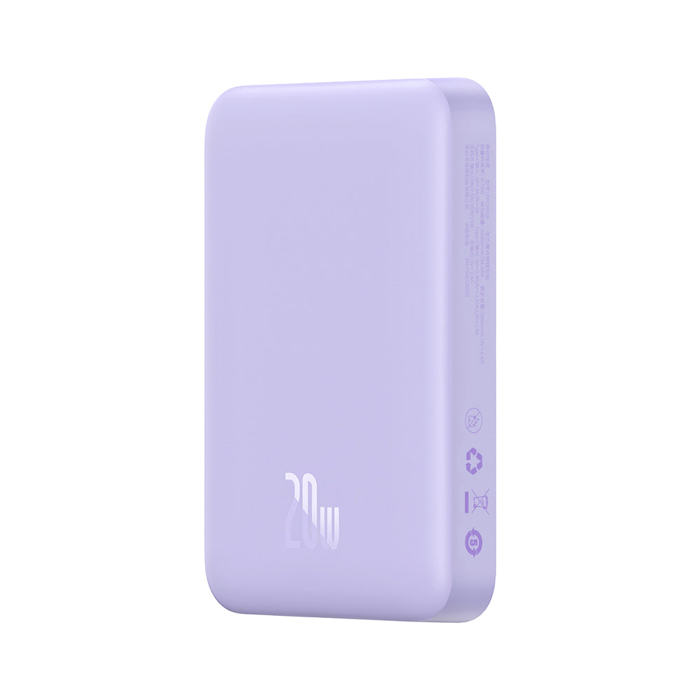 Externá bezdrôtová batéria Baseus Magnetic Mini, 10000mAh, 20W, PD + FQI, 1 x QI - 1 x USB-C, Fialová PPCX110105